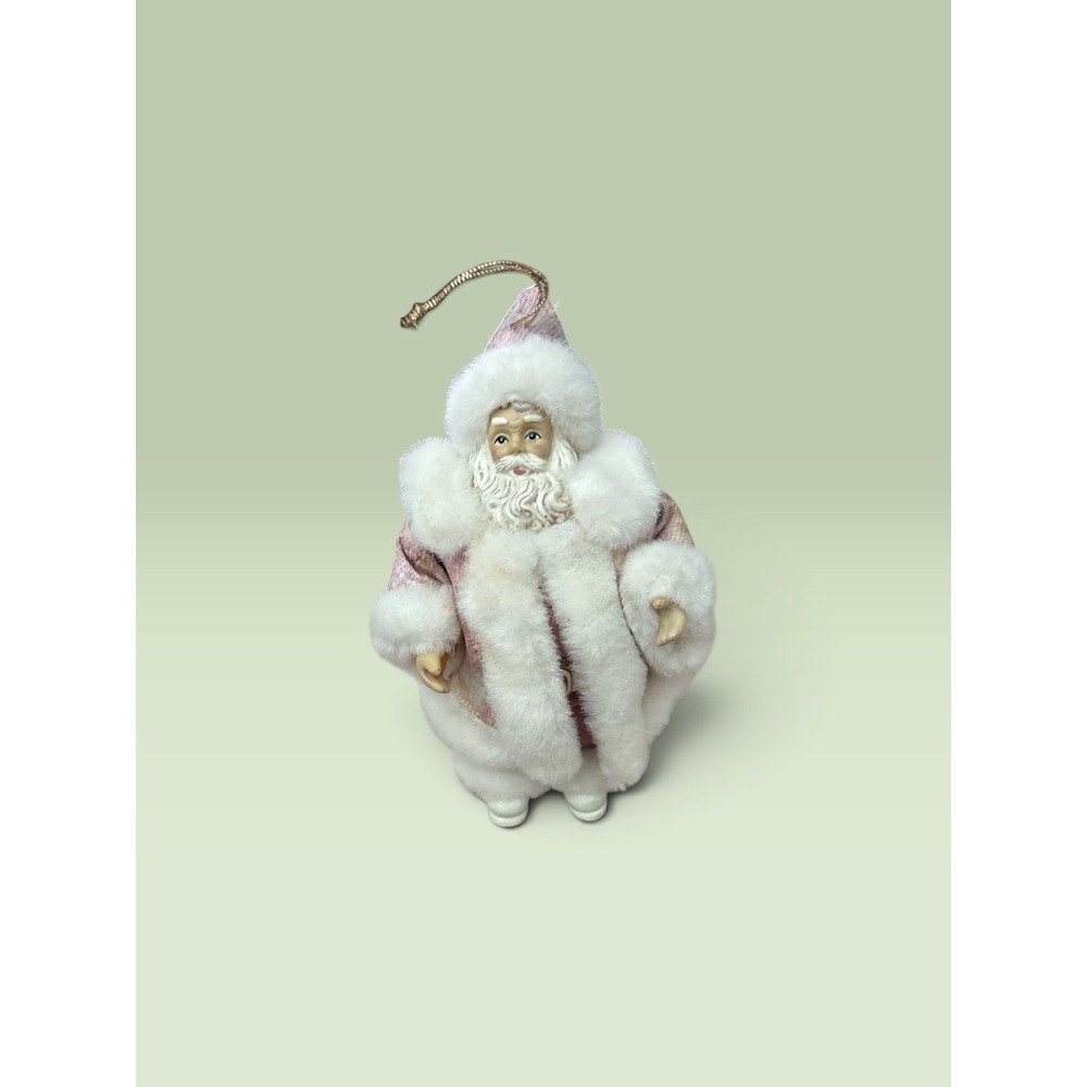 Vintage Pink Velvet Santa Claus Christmas Ornament Faux Fur Trim 7.5 Inch
